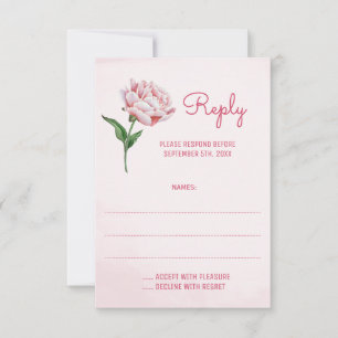 Rosa Peony Flower Bröllop-svarskort OSA Kort