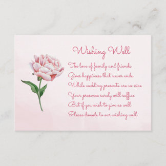 Rosa Peony Flower Bröllop Wishing well Card Tilläggskort