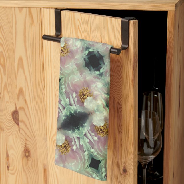 Rosa Peony Flower Center Mönster Kökshandduk (Thirds Fold)