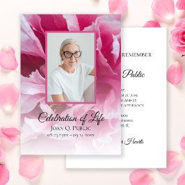 Rosa Peony Flower Firande of Life Funeral Inbjudningar