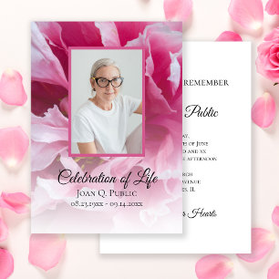 Rosa Peony Flower Firande of Life Funeral Inbjudningar