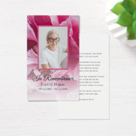 Rosa Peony Flower Funeral Memorial Prayer Visitkort