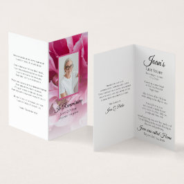 Rosa Peony Flower Funeral Memorial Prayer Visitkort
