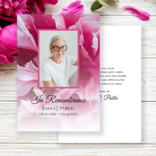 Rosa Peony Flower Funeral Memorial Sympathy Tack Kort