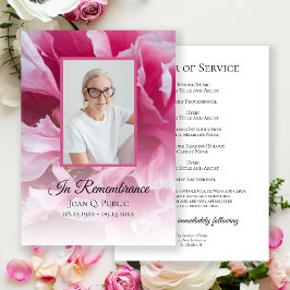 Rosa Peony Flower Funeral Service Program