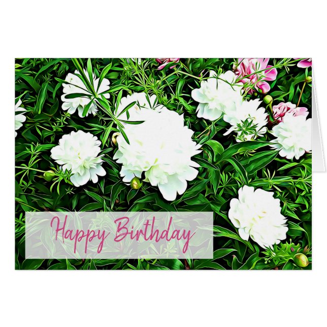 Rosa Peony Flower Grattis på födelsedagen Card Hälsningskort (Framsidan Horizontal)