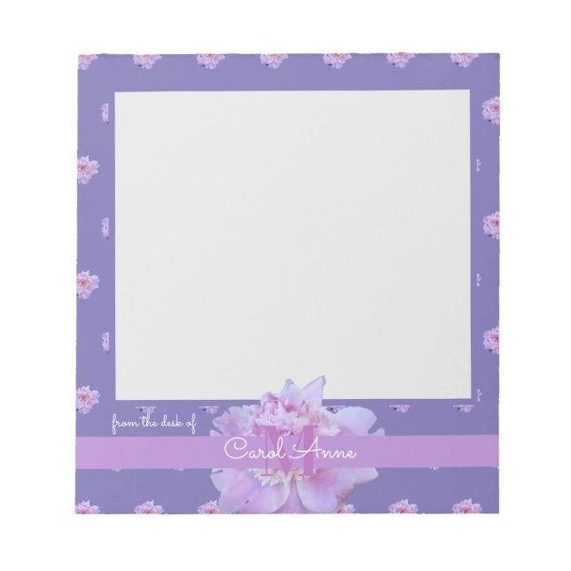 Rosa Peony Flower Lila Monogram Anteckningsblock (Framsida)