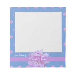 Rosa Peony Flower Lila Monogram Blue Anteckningsblock