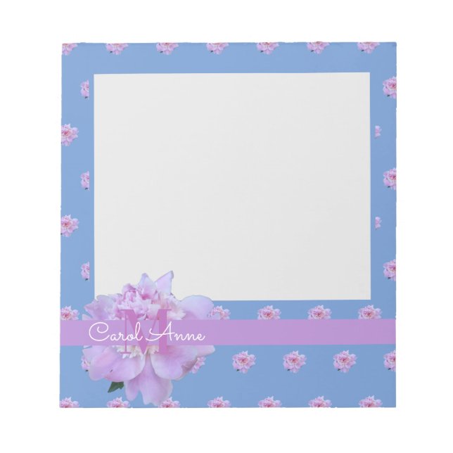 Rosa Peony Flower Lila Monogram Blue Post it Not i Anteckningsblock (Framsida)