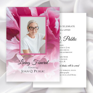 Rosa Peony Flower Living Funeral Party Inbjudningar