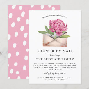 Rosa Peony Flower Shower efter post Inbjudningar