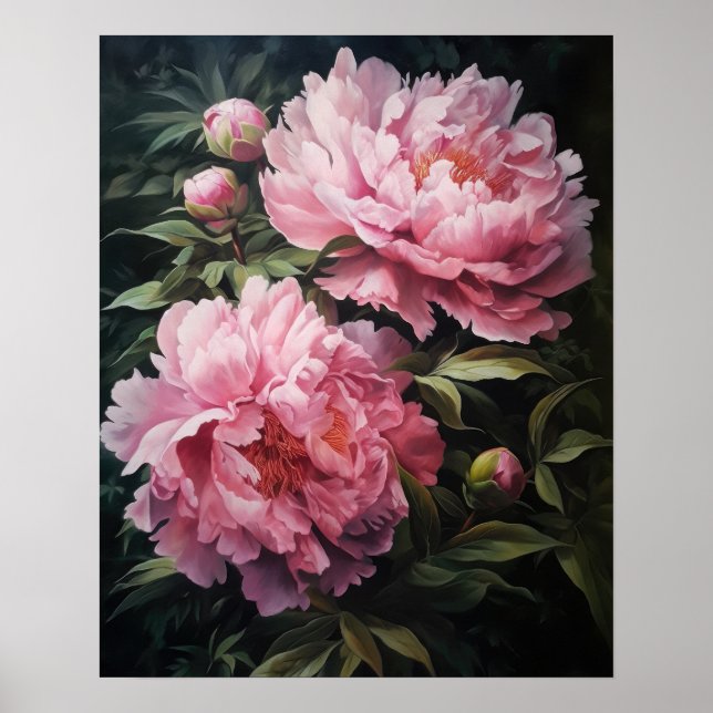 Rosa Peony Flowers Art Print Poster (Framsidan)