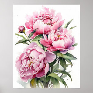 Rosa Peony Flowers Art Print Poster