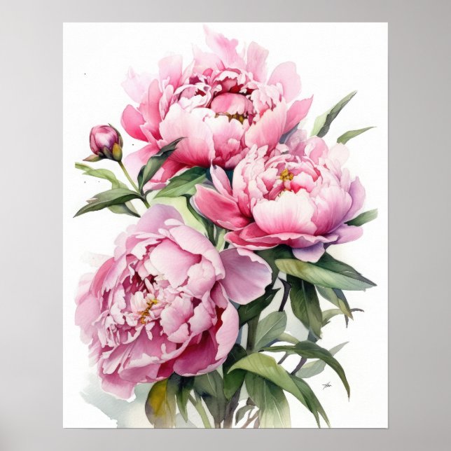Rosa Peony Flowers Art Print Poster (Framsidan)