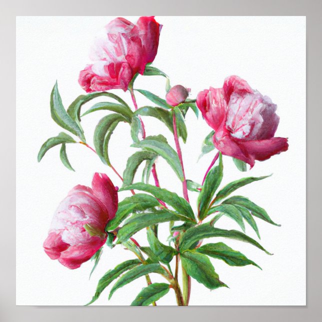 Rosa Peony Flowers Art Print Poster (Framsidan)