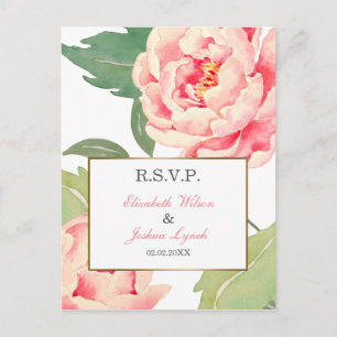 Rosa Peony Flowers bröllop OSA Inbjudan Vykort