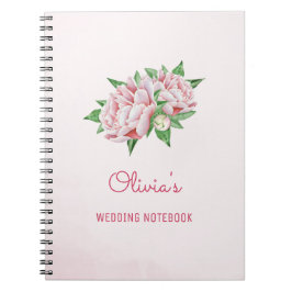 Rosa Peony Flowers Bröllop Planning - bärbar dator Anteckningsbok Med Spiral