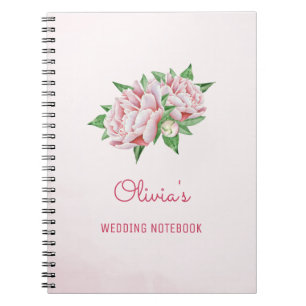 Rosa Peony Flowers Bröllop Planning - bärbar dator Anteckningsbok Med Spiral