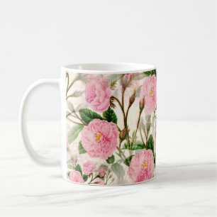 Rosa Peony Flowers, Löv & Buds Mönster Kaffemugg