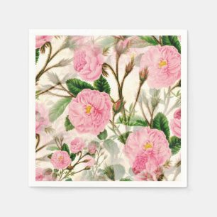 Rosa Peony Flowers, Löv & Buds Mönster Pappersservett