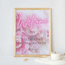 Rosa Peony Flowers Neon Glow VälkomstMöhippa Poster