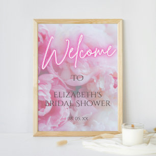 Rosa Peony Flowers Neon Glow VälkomstMöhippa Poster