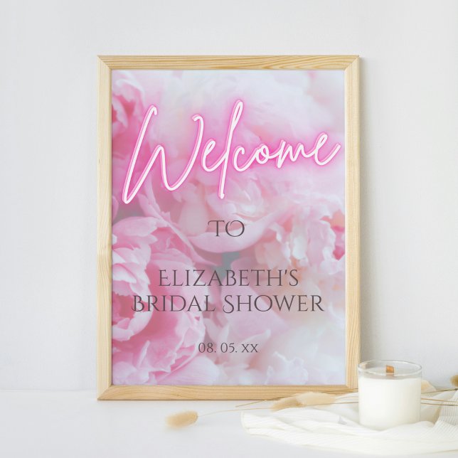 Rosa Peony Flowers Neon Glow VälkomstMöhippa Poster (Skapare uppladdad)