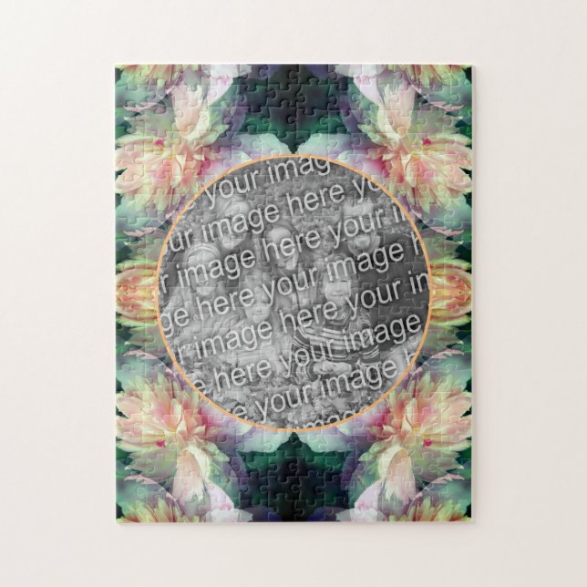 Rosa Peony Flowers Ram Lägg till ditt foto Pussel (Vertikal)