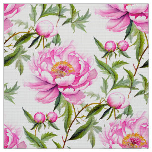 Rosa Peony Flowers with Sage Grönt Löv Tyg