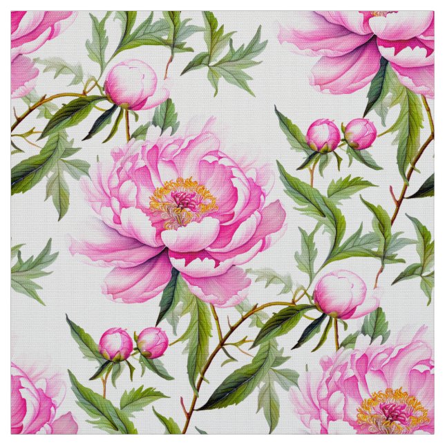 Rosa Peony Flowers with Sage Grönt Löv Tyg (Provkarta)