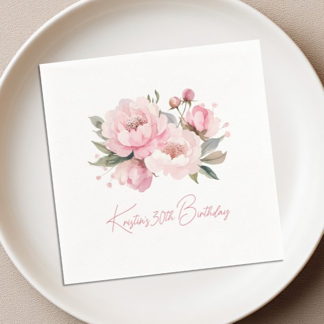 Rosa Peony Födelsdags Cocktailserviett Pappersservett (Skapare uppladdad)