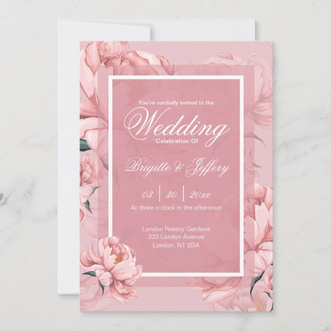 Rosa peony förlovningsinbjudan inbjudningar (Framsida)