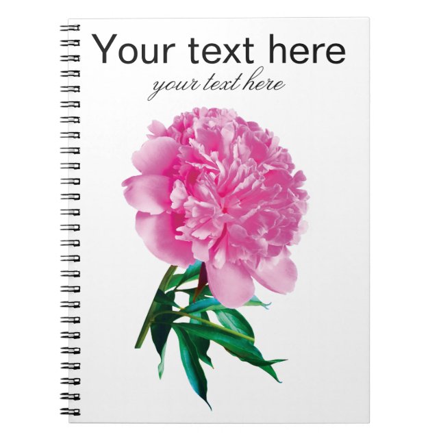 Rosa Peony Foto Modern Anpassa Text Anteckningsbok (Framsidan)