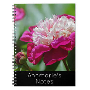 Rosa Peony Garden Flower w/Text Anteckningsbok