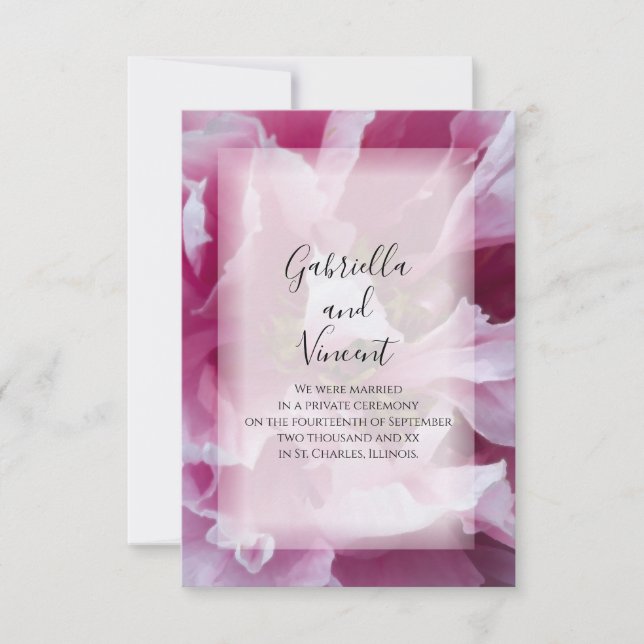 Rosa Peony Giftermål / Elopement Announcement Meddelande (Framsida)
