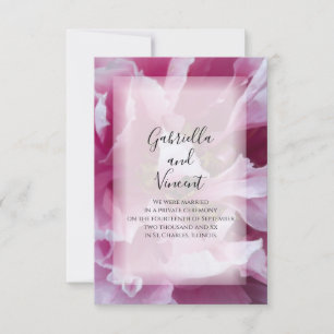 Rosa Peony Giftermål / Elopement Announcement Meddelande