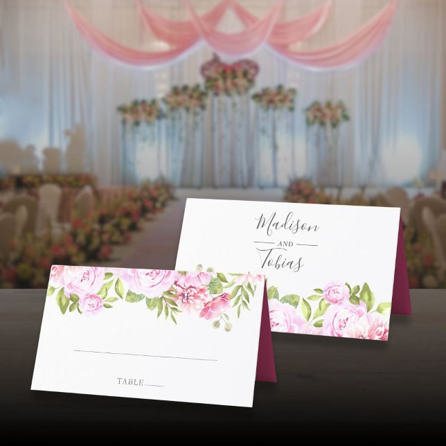  Rosa Peony Greenery Blommigt Bröllop Placeringskort (Blush Pink Peony Greenery Floral Wedding Place Card)