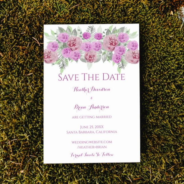 Rosa Peony Greenery Spara datum meddelande (Pink Peony Greenery Save the Date Wedding Announcement)