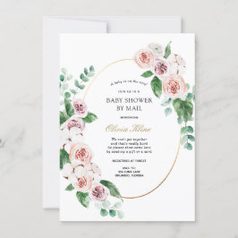 Rosa Peony Guld Ram Baby Shower by Mail by Mail Inbjudningar