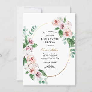 Rosa Peony Guld Ram Baby Shower by Mail by Mail Inbjudningar