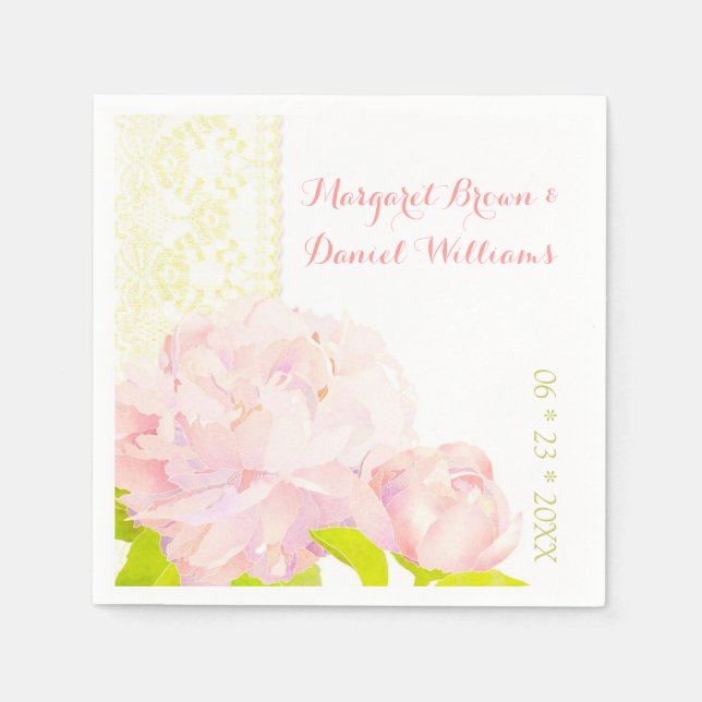 Rosa Peony Ivory Faux Snöre Bröllop Pappersservett (Framsidan)