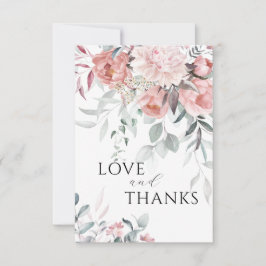 Rosa Peony Kärlek & Tack Bröllop Kort