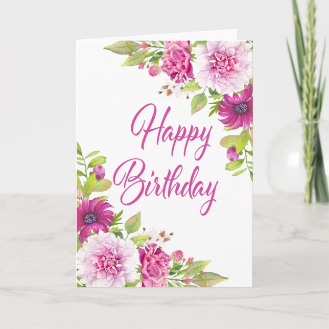 Rosa Peony Lila Daisy Summer Grattis på födelsedag Kort (Framsida)