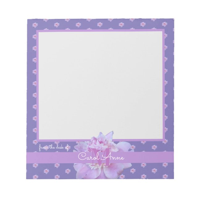 Rosa Peony Lila Monogram Blommigt Anteckningsblock (Framsida)