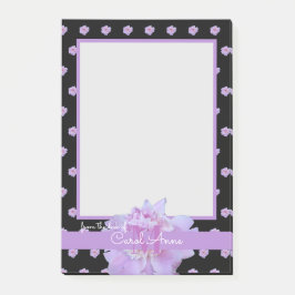 Rosa Peony Lila Monogram Blommigt Black Anteckning Post-it Block