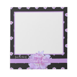 Rosa Peony Lila Monogram Blommigt Black Anteckningsblock