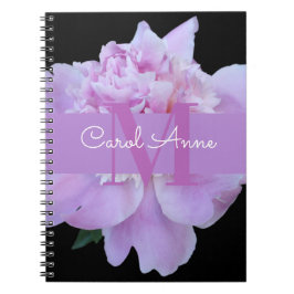 Rosa Peony Lila Monogram Blommigt Black Anteckningsbok