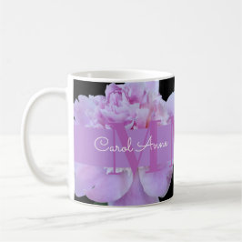 Rosa Peony Lila Monogram Blommigt Black Kaffemugg