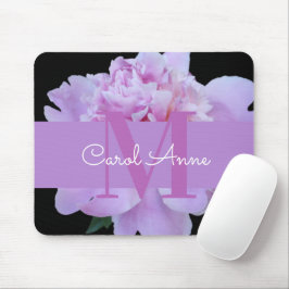 Rosa Peony Lila Monogram Blommigt Black Mouse Pad Musmatta