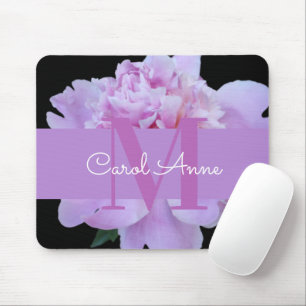 Rosa Peony Lila Monogram Blommigt Black Mouse Pad Musmatta
